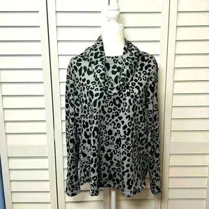 Emily Daniels Leopard Print Cowl Neck Sweater Size Large Gray & Black